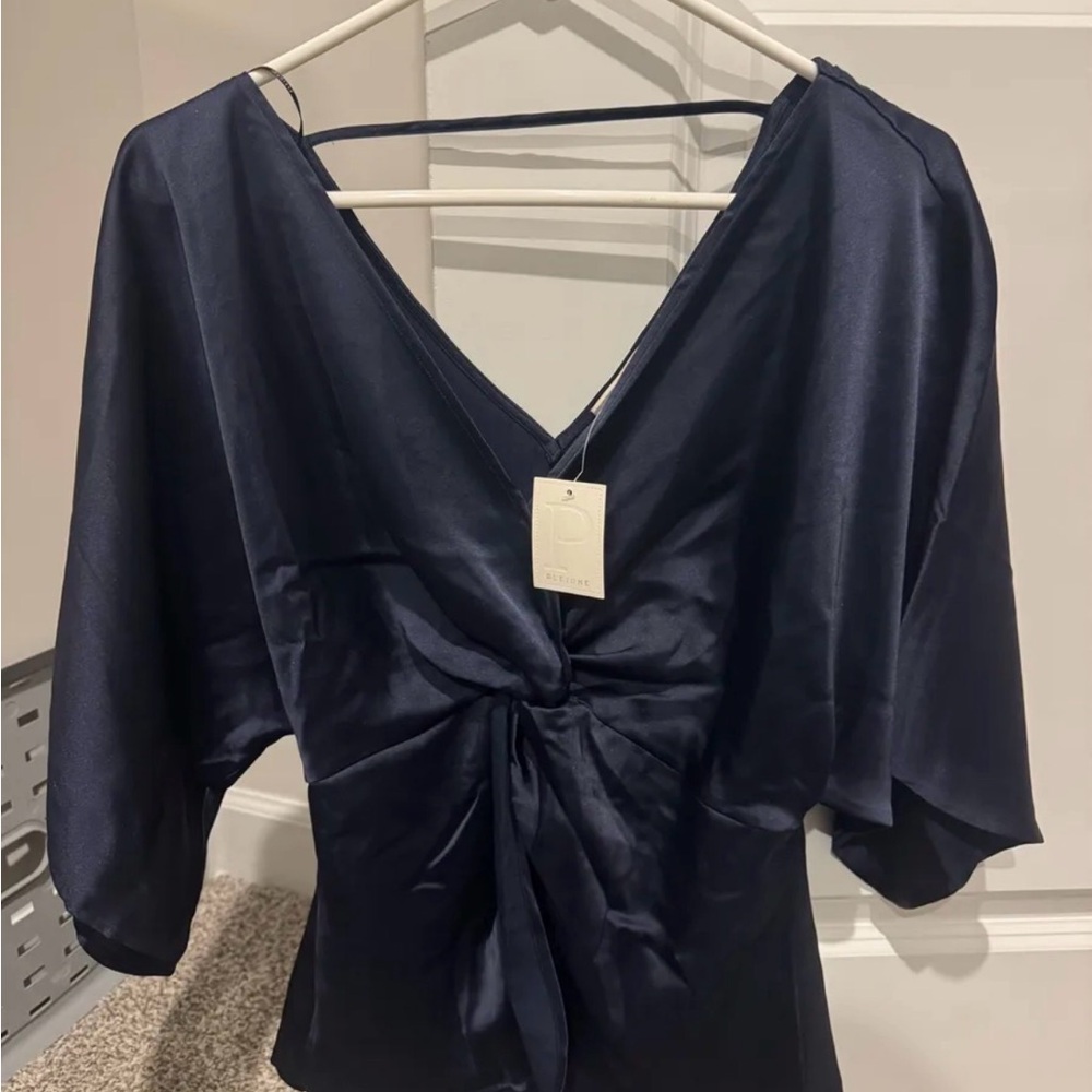 Elegant Navy Satin Blouse